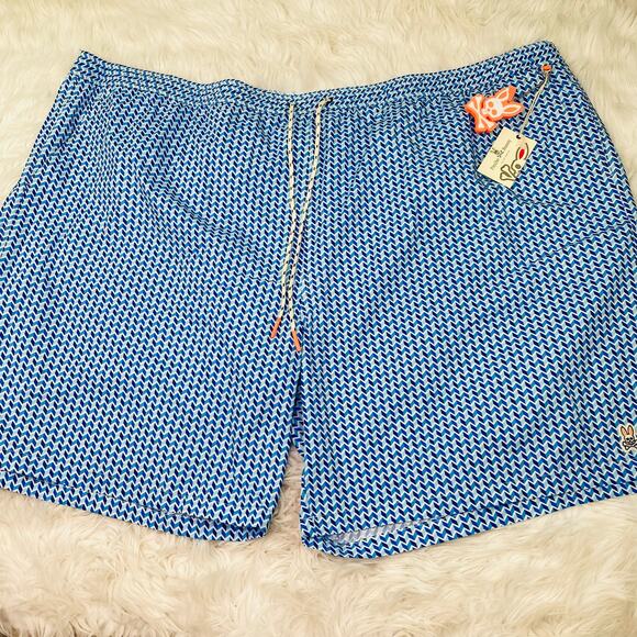 Psycho Bunny Men's Swim Trunks Size 6XL Blue Chevron Dry Pocket NWT - Picture 11 of 16